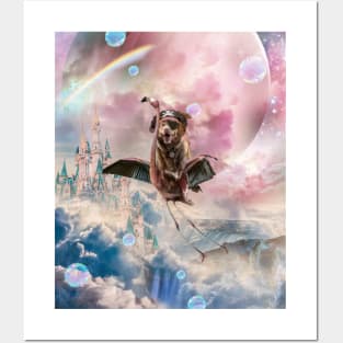 Pirate Dog Riding Flamingo In Space Posters and Art